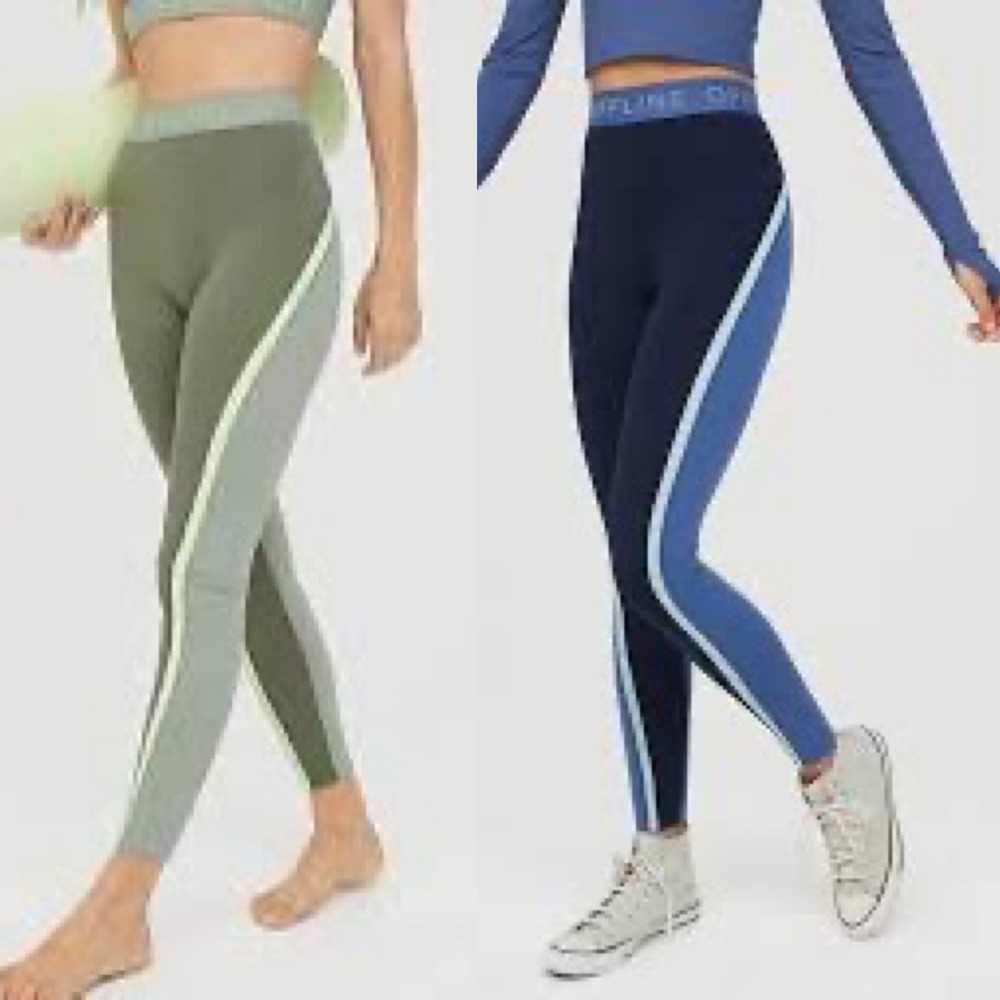 Aerie OFFLINE Goals 7/8 Leggings Set of 2 High Rise Colorblock Blue Green Medium